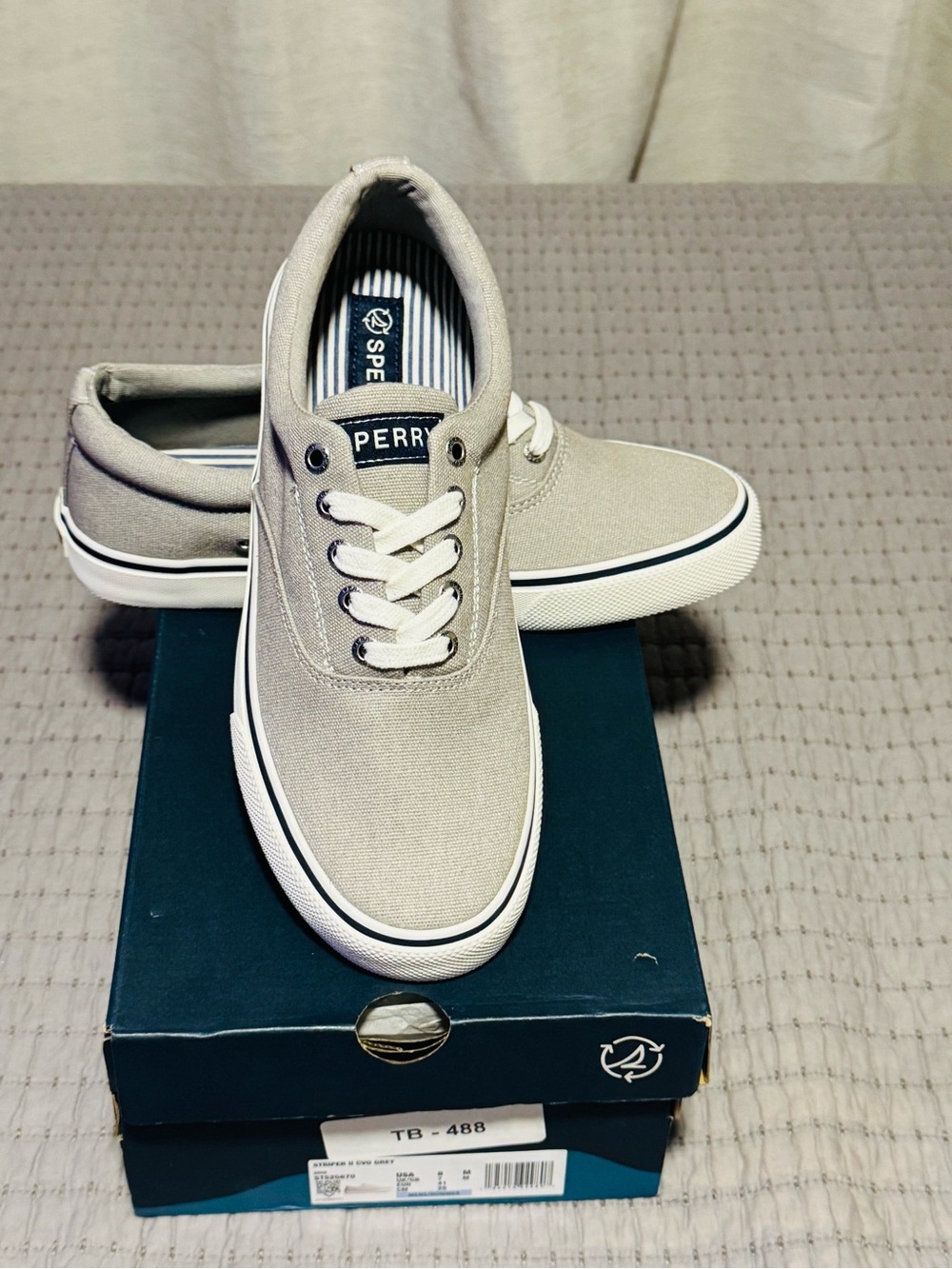 Sperry Men’s Low-Top Canvas Sneakers in Light Gray with White Accents